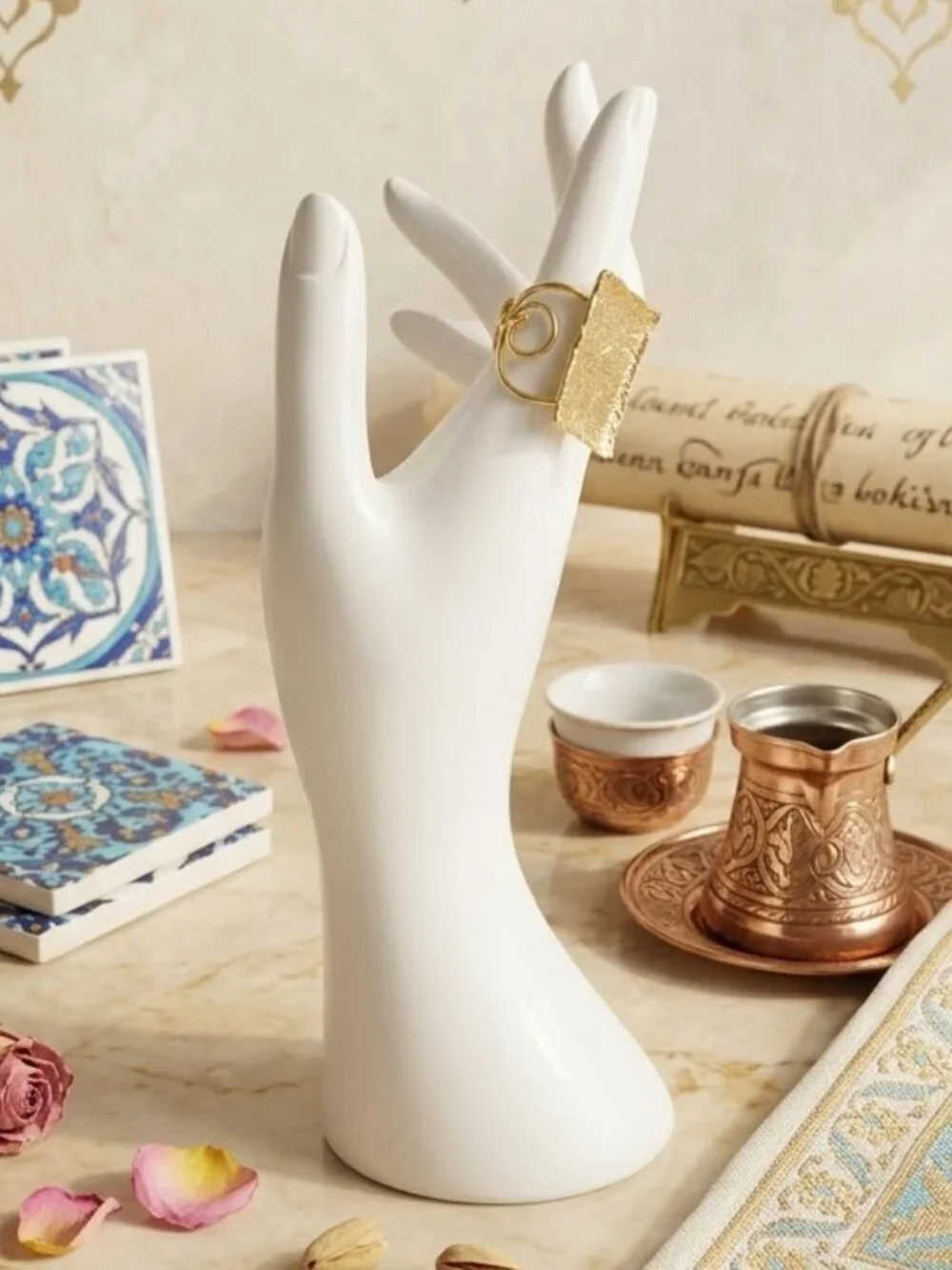 Turkish Artisan 18K Gold Plated Brass Statement Adj Cocktail Ring Boho 9-11